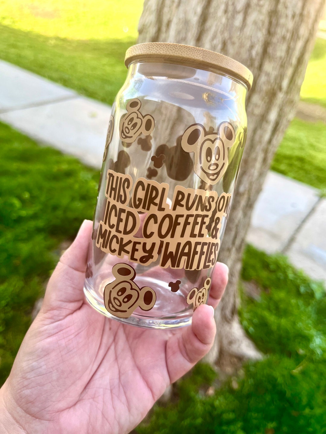 Mickey Waffles Glass Can// Mickey Mouse Inspired Glass Cup// Disney Cup// Coffee Cup// Glass Can