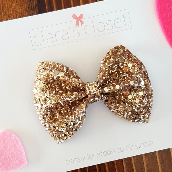 Champagne Gold Glitter Bow, Gold Glitter Bow, Gold Baby Bow, Glitter Baby Bow, Gold Bow Headband, Gold Glitter Headband, Champagne Gold