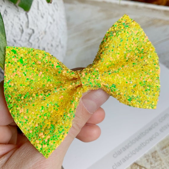 Yellow Glitter Bow Yellow Sparkle Bow Yellow Baby Bow Etsy