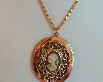 Cameo locket pendant necklace