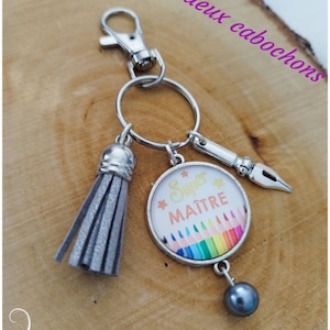 Juweel Einde schooljaar cadeau karabijnhaak sleutelhanger super master ATSEM, AVS, Meesteres, Aesh master cadeau pom-pom modellen