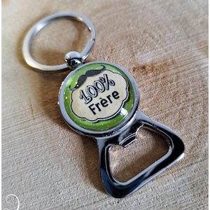 cadeau-idee sleutelhanger flesopener met cabochon 100% broer.