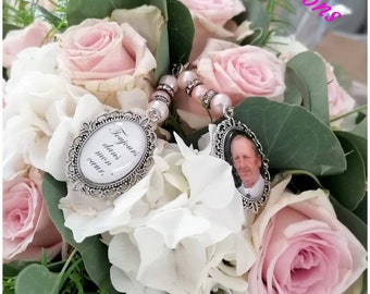 Tribute memorial photo souvenir locket with baroque oval backing. pearls and ribbon of your choice jewel bridal bouquet Wedding wedding