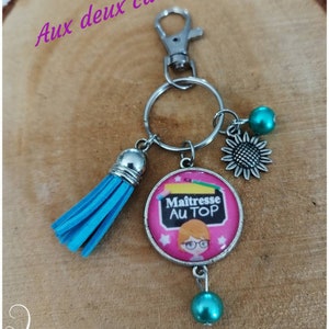 Jewel Gift end of school year keychain, mistress at the top super nanny, AESH, mistress, gift ATSEM models beads souvenir.