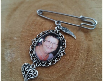 Médaillon Photo Souvenir – Broche Épinglette Argentée | Hommage, Souvenir de Mariage, Baptême, Communion, Boutonnière de Marié