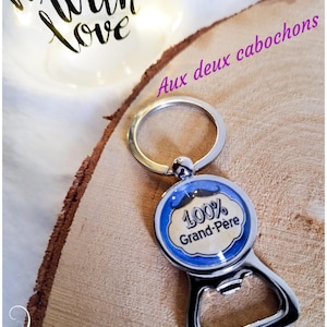 Cadeau-idee: sleutelhanger met flesopener en 100% Grootvader cabochon.