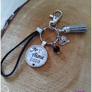 Keychain for Dad Father - Keychain with Glass Cabochon - Keychain Father&#39;s Day Gift. Multi Charm Keychain and Tassel