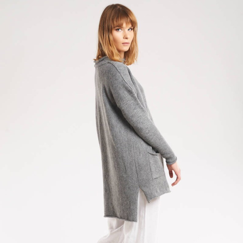 Long wool sweater Knit organic jersey Womens wool cardigan | Etsy