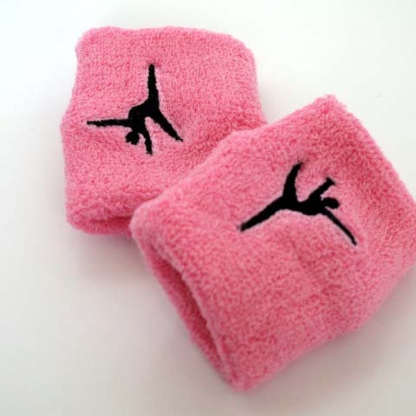 2x Cartwheel Gymnast Logo Cotton Wristbands Sweatbands Gymnastics Embroidered