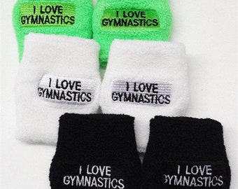 I Love Gymnastics Gymnast Cartwheels Cotton Wristband Sweatband Embroidered