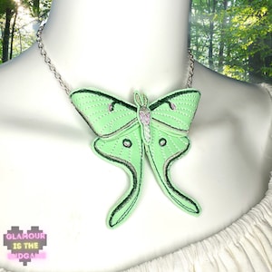 Embroidered Luna Moth necklace