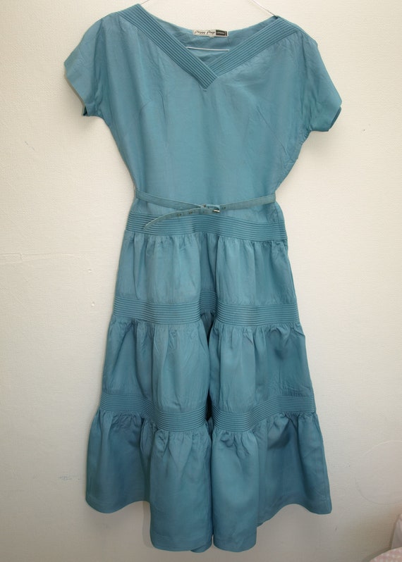 SALE! 1950's PARTY DRESS, light blue, fit and fla… - image 5