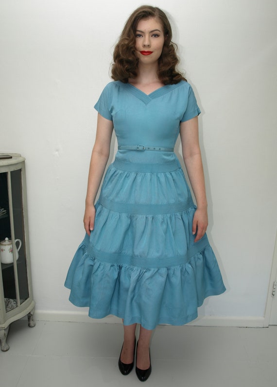 SALE! 1950's PARTY DRESS, light blue, fit and fla… - image 2