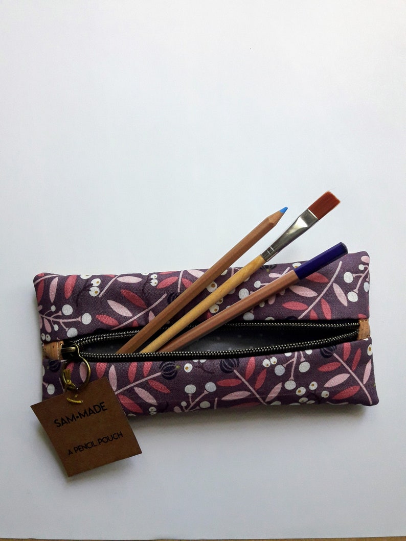 travel eco friendly purple floral pouch small make up bag cork pencil pouch