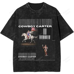 Camiseta lavada para turnê de 2024 do álbum Cowboy Carter da Beyoncé, camiseta masculina e feminina de hip hop, moda urbana, camisetas de verão, tops de algodão