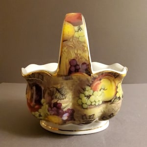 Vintage Ceramic Basket Decorated with Fruit