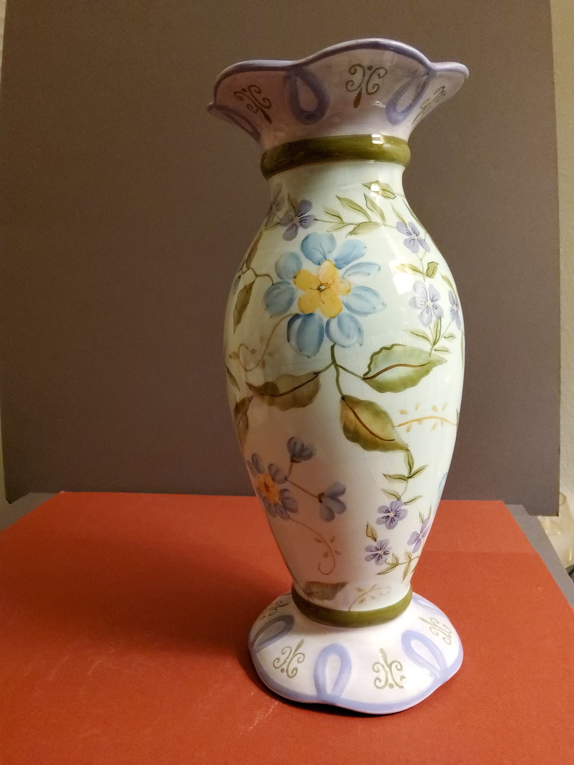 Vintage Capri Ware Hand Painted Blue/purple Floral Country Style Vase