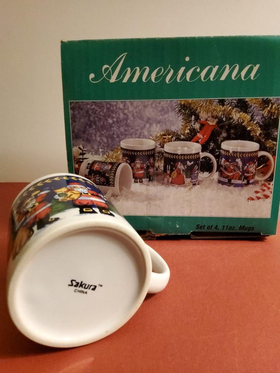 Americana Stoneware Set of 4 Santa Claus Mugs in a Box by Sakura - Etsy