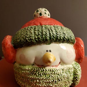 Snowman Head Christmas Cookie Jar