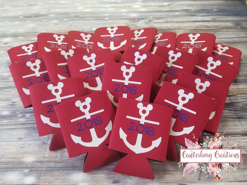 Cruise Anchor Fish Extender Gifts, FE Gift, Disney Cruise, Party Favor, Custom Can Cooler, Neoprene Beverage Insulator, Beer Can Holder Red