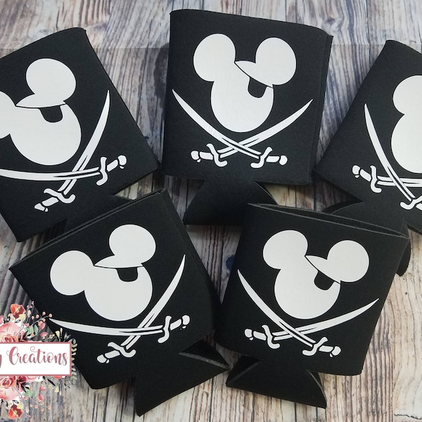 Pirate Mouse Fish Extender Gifts, FE Gift, Disney Cruise, Party Favor, Custom Can Cooler, Neoprene Beverage Insulator, Beer Can Holder
