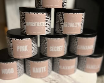 Gift Set of 3 candles. Chìc & Co Scented Candle. 8 oz Soy Wax Candles. Handmade. Vanilla Fudge, Tropical Delight. Sensual Amber.
