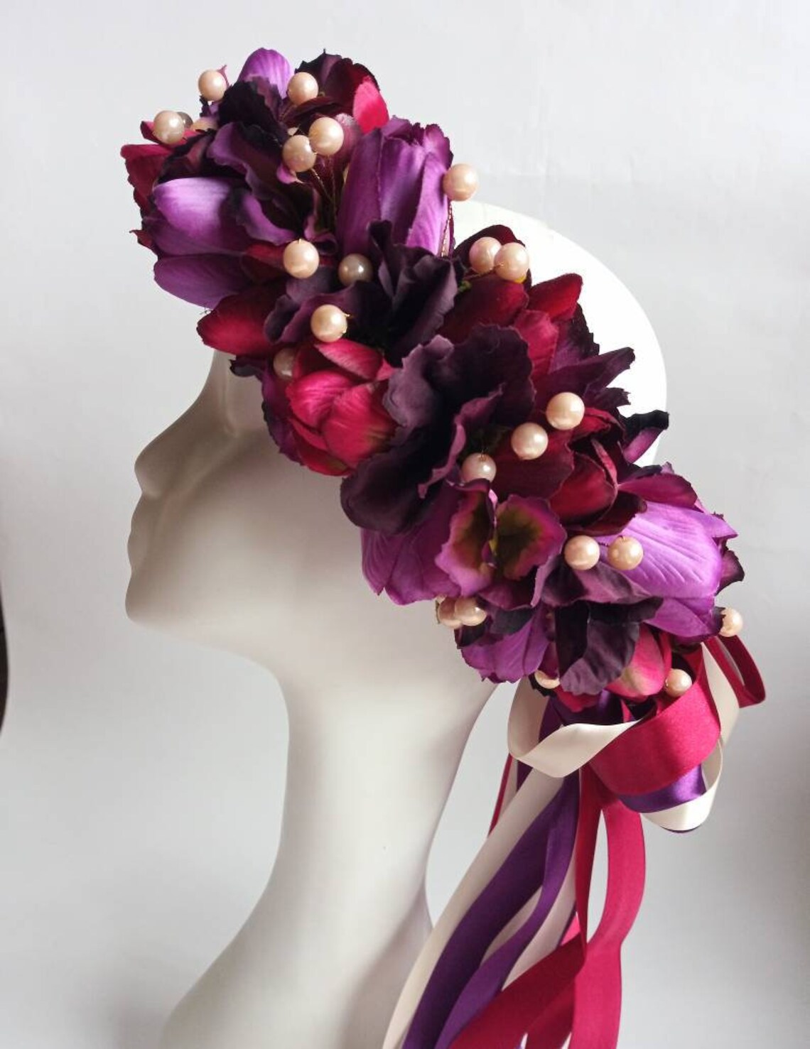 Tulip flower crown. Oversized flower crown. Pearl headpiece. Etsy