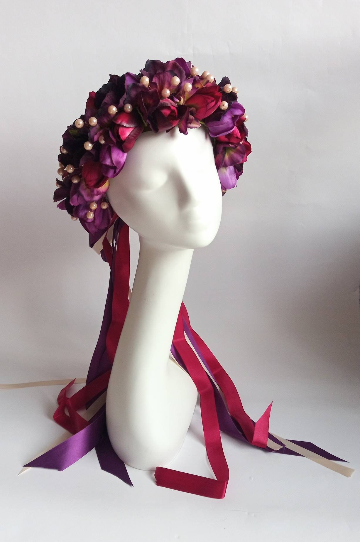 Tulip flower crown. Oversized flower crown. Pearl headpiece. Etsy