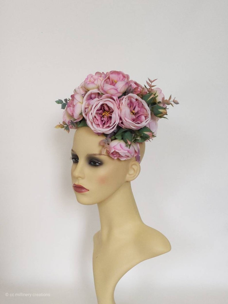 Bridal Headdress Royal Ascot hat. Halo crown Wedding headpiece Kentucky Derby hat Rose Headpiece