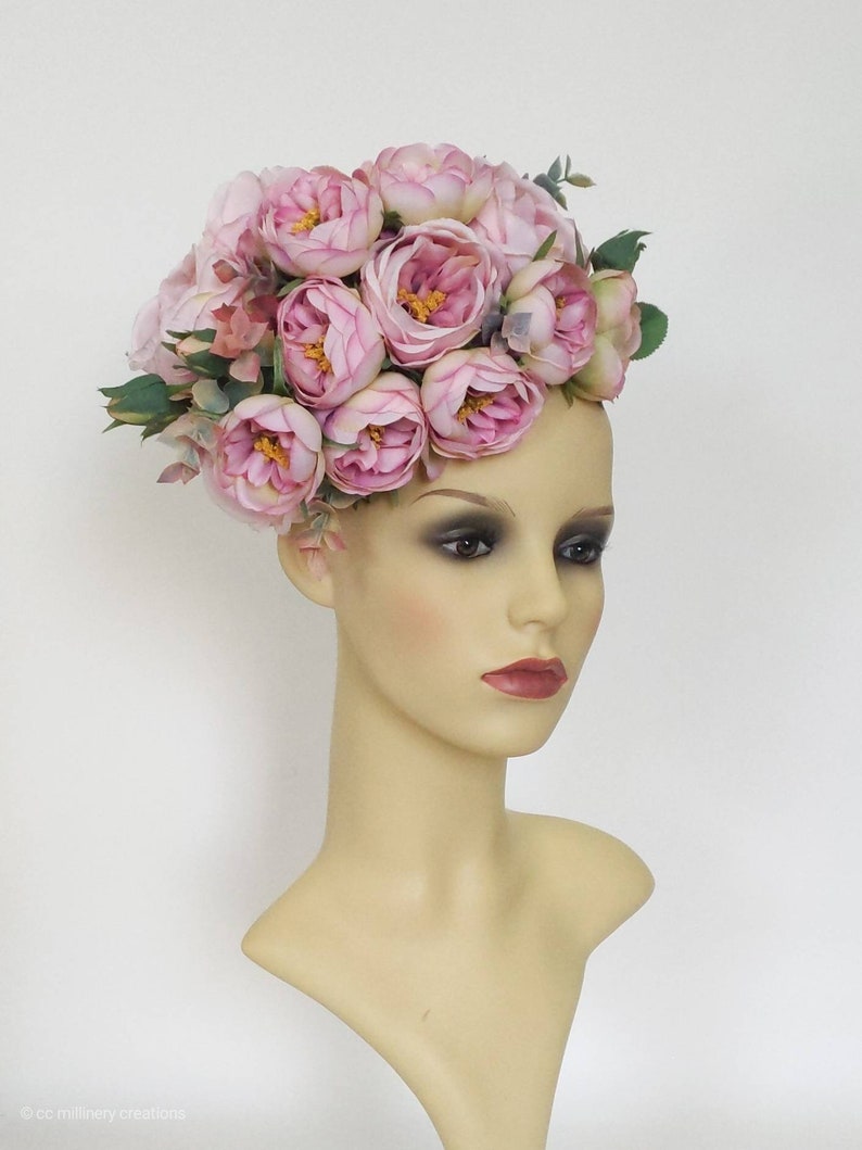 Bridal Headdress Royal Ascot hat. Halo crown Wedding headpiece Kentucky Derby hat Rose Headpiece