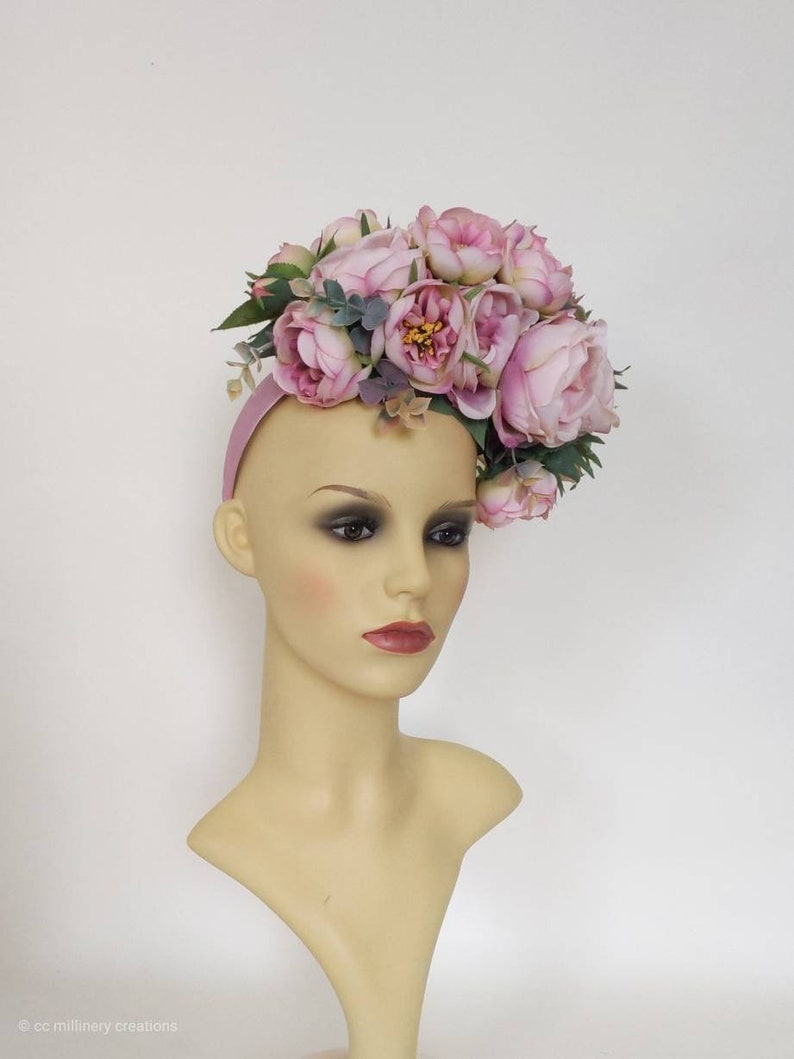 Bridal Headdress Royal Ascot hat. Halo crown Wedding headpiece Kentucky Derby hat Rose Headpiece
