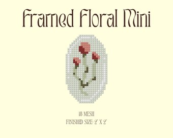Patrón de mini bordado floral enmarcado / Gráfico de rosa estilo camafeo vintage (descarga en PDF)