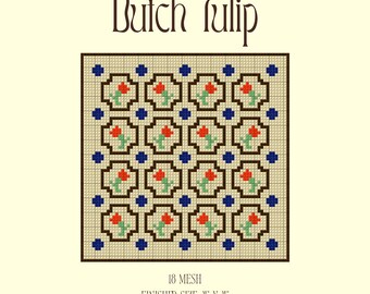 Patrón de tapicería Tulipán Holandés / Gráfico floral geométrico vintage (Descarga en PDF)