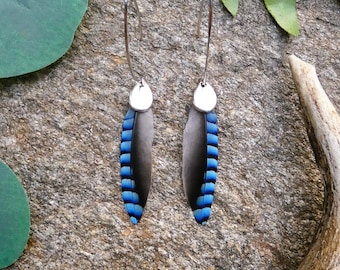 &quot;Sojka&quot; earrings made from natural jay feathers - designer jewelry