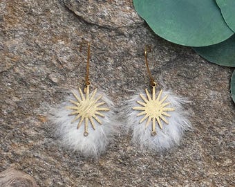 &quot;Oorün&quot; earrings in natural white peacock feathers - designer jewelry