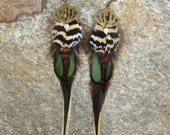 &quot;Lhasa&quot; earrings in natural rooster feathers - designer jewelry