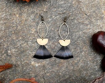 &quot;Akita&quot; earrings in natural American turkey feathers - designer jewelry