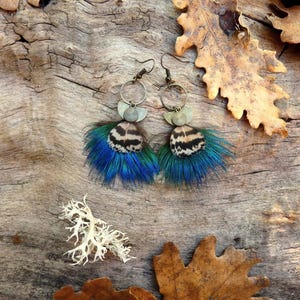 &quot;Azuli&quot; earrings in natural peacock feathers - designer jewelry