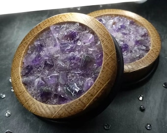 Purple Amethyst custom plugs, 12mm-65mm - priced per plug - stone, Sapele, tunnels, gauges, gemstone, handmade, gemstone, crystals gauge
