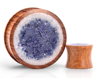 Lapis Lazuli Mahogany Wood Plugs: Custom Stone Gauges