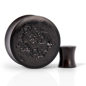 Ebony Black Tourmaline Plugs, Wood Crystal plug black wood Gauges tunnels, Cool Trendy Handmade Ear Tunnels Ear Gauges and Plugs