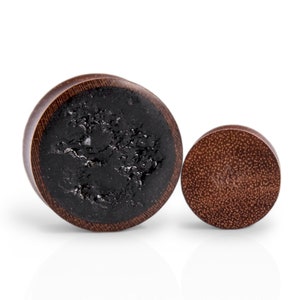 Wooden Black Tourmaline Plugs, Wood Crystal Stone Gauges Plugs, Cool Trendy Handmade Ear Tunnels Ear Gauges and Plugs