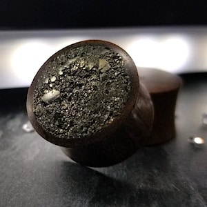 Hand Carved Mahogany Plugs: Silver Pyrite Stone Gauges