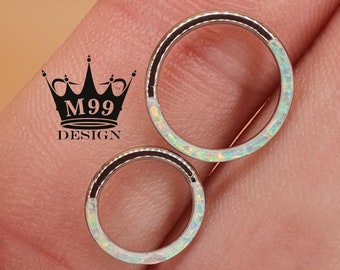 Anillo de septum articulado de ópalo nieve de itanium G23 de 16G: Hélix, concha, daith