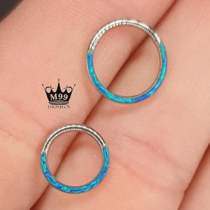 16G G23 Titanium Blue Opal Hinged Clicker Ring piercing/ Septum rings/ Opal Earring/ 8mm 10mm 1.2mm Silver Septum Clicker/ Opal Piercing