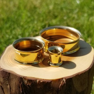 Gold Steel Double Flare Tunnel, 2mm - 36mm Internal screw thread plug, screw 316s tunnels, metal plugs, plug earring gauge,
