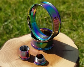 Regenboog geanodiseerd chirurgisch staal dubbele flare tunnelplug (6 - 30 mm)
