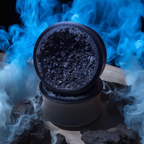 Black Tourmaline and Ebony Plugs: Geode custom plugs, black ebony plugs, black ebon gauges, black wood ear plugs and tunnels, custom gauges