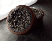 Pyrite and Snowflake Obsidian Wood Plugs, Geode Style Custom Wooden Plug 14mm-100mm, Real Stone Sapele Tunnel Gauge Street Fashion Jewelry