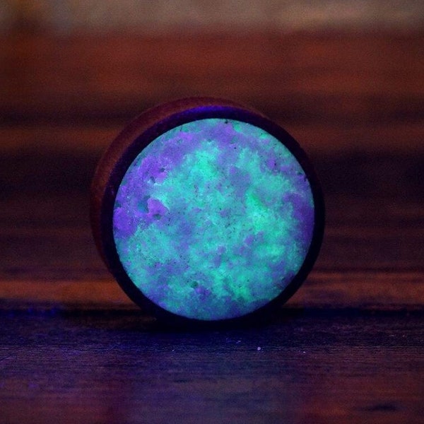 Aqua Glow custom wood plugs, 8mm - 65mm Glowing Quartz Natural Wood Plug, Earrings Cool Fashion Trendy Jewellery, Unique Ear Tunnels Gauges